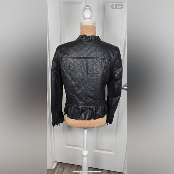 French Connection Brishen PU Frill Edge Faux Leather Biker Jacket Small - Picture 9 of 11